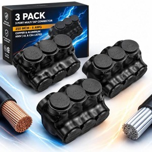 $53 Copkim 3 Pcs Insulated 3 Port Wire Cable Connector 250 MCM-6 Awg Wire Multi Tap 38 Hex Screw Dual Sided Entry Interconnect Terminals Pre Filled with Oxide Inhibitor for Copper Aluminum Electrical