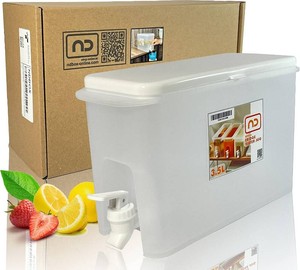 $22 NDBOX Slim Fridge Jug 0.92Gal or 3.5L with Faucet for Water, Iced Tea, Fruit Juice, Softdrinks, Milk, Beverages Dispenser - Hot or Cold Drinks for Parties - Spacesaver Container (White Jug 1pc)