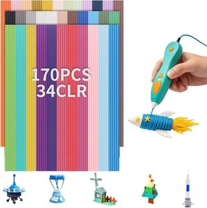 170pcs 34-Color 3D Printing Pen Filament Refill Kit - 2.5mm Low-Temperature PCL (7 Glow-in-the-Dark Variants), 5 Strands per Color   15.2cm6 Length, Compatible with 3Doodler Start Pens