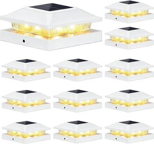 $53 Brightever 4x4 3.5x3.5 Solar Post Cap Lights 12-Pack White  16LEDs, WarmCool White, for VinylWood Posts, Replaceable Battery, IP65 Waterproof, Outdoor, for Garden, Patio, Fence, Deck