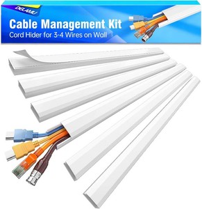 Delamu TV Cord Hider, Cord Covers for 3-4 Wires on Wall, Large Cable Hider Cable Management, Easy Set up Wire Hiders Wire Covers for Cords on Wall, TV Cables Cover Raceway, 5X W1.18 H0.67in, White (5 total)
