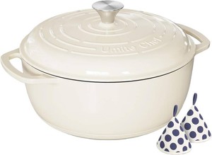 $36 Umite Chef 6QT Enameled Cast Iron Dutch Oven with Lid, Versatile Heavy-Duty Cookware Pot for Baking Bread, Braising, Soups & Stews, Oven & Stovetop Safe with Heat Resistant Gloves Cream White