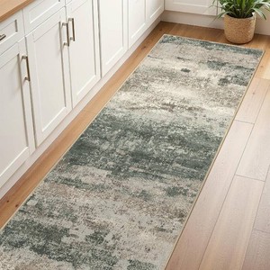$33 BEIMO Runner Rug for Hallway Kitchen, 2x6 Machine Washable Runners Rug for Entryway, Soft Modern Abstract Throw Rugs, Low Pile Floor Cover with Non Slip Backing, GreyDark Green