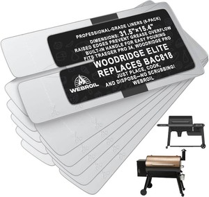 6 Packs BAC818 Drip Tray Liners for Traeger Pro 34 and Woodridge Grills, Heat-Resistant Foil Liners for Traeger Woodridge Pro and Elite Accessories, Aluminum Tray for Catching Grease 31.4 x 15.4 Inch (they are bent, see photos)