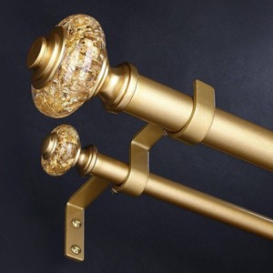 $35 Gold Double Curtain Rod 36-76 Inch Decorative Crystal Dual Rods  Adjustable Heavy Duty Spliced Double Curtain Rods, 33 lb Capacity, Elegant Gold Foil Finials, Easy Installation