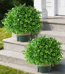 $36 2 Pack Artificial Boxwood Topiary Trees Fake Plants for Outdoor Front Porch  UV-Resistant, Faux Realistic Greenery Potted Bushes with Pots for Front Door, Porch, Farmhouse, Garden Decor