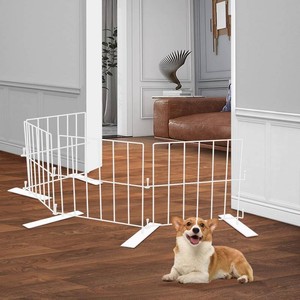 $32 YORWHIN Short Puppy Gate - 17 Inch Height Dog Gate, Metal Free Standing Pet Gates, Expands Up to 48 Inches for IndoorOutdoor, Step Over Pet Fence for Small Dogs