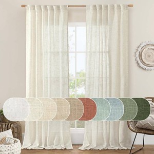 LAMIT Natural Ivory Semi Sheer Linen Curtains 84 inch Long, Cream White Light Filtering Living Room Panels Back Tab and Rod Pocket Neutral Drapes for BedroomFarmhouse, 2 Panels, 52 x 84 Inch