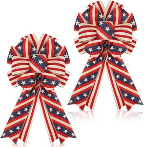 $22 Moucuny 2 Pcs Patriotic 4th of July Bows Burlap Red White Blue Stars Tree Topper American USA Flag Wreath for Indoor Outdoor 250th Anniversary Independence Memorial Party Decoration(Vintage)