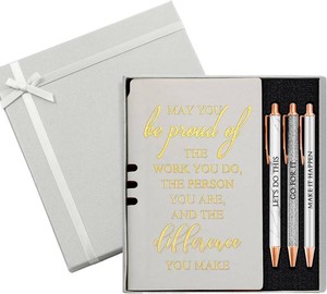 Resurhang 5 Pcs Employee Appreciation Gift Leather Journal Notebook 3 Ballpoint Pens with Box Back to School Thank You Gift for Nurse Volunteer Teacher Secretary Coworker Women(Silver)
