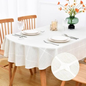 $29 NEWISHER Farmhouse Embroidered Plaid Tablecloth Lattice Fabric Table Cloth Oval Rustic Checkered Table Cover Dining Kitchen Home Decor Party (60 x 102 inch)