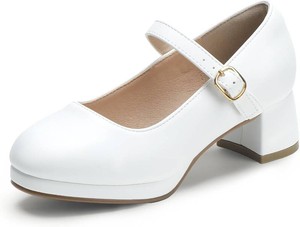 $25 PANDANINJIA Girls Dress Shoes Chunky Platform Heels Mary Jane Pumps Round Toe Toddler Little Big Kid Wedding Party Shoes (size 13)