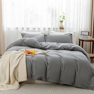 SheRest Gray Duvet Cover Twin Size - Soft Brushed Microfiber, 1 Duvet Cover 68x90 Inches with Zipper Closure 8 Ties & 1 Pillow Sham, Breathable Bedding Set for All Season (No Comforter)