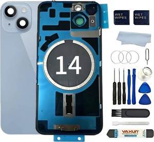 Back Glass Replacement for iPhone 14 6.1inch  Back Cover with Integrated Stand and Camera Frame Tools (Blue, 14)