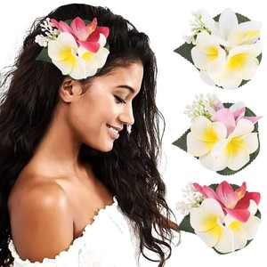 HAIMEIKANG 3 Pieces Hawaiian Flower Hair Clips - Artificial Tropical Flower Hair Pins Large Hair Flowers For Women Hawaiian Hair Accessories Wedding Hair Piece