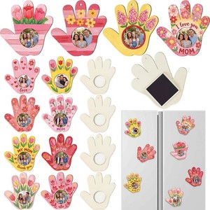 Threehoney 12 Pack Mothers Day Fridge Magnet Picture Frames, DIY Wooden Handprint Craft Kits with Full Magnetic Backing, Handmade Gift for Mom & Grandma, Bulk School Classroom Painting Activity