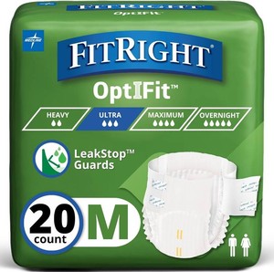 $22 FitRight Ultra Adult Diapers, Disposable Incontinence Briefs, Leak-Proof Diaper, Absorbent Briefs For Men and Women, Maximum Protection, Medium, 32   44 in, 20 briefs per bag