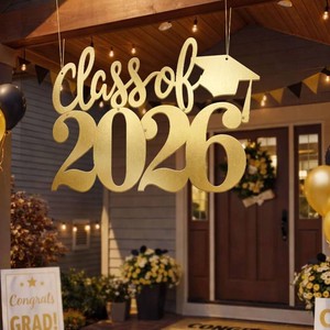 $59 Geetery Large Graduation Metal Grad Sign Decor 30.3 x 19.7 inches 2026 Gard Photo Booth Prop Graduation Party Backdrop for Front Door Outdoor Indoor Wall College Gradua Party(Class of 2026,Gold)