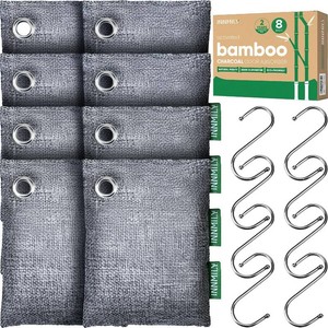 Activated Charcoal Odor Absorber, Odor Eliminator for Strong Odor,8 Packs  Nature Bamboo Charcoal Air Purifying Bags for Home, Car, Closet, Basement, Pet,Sneaker Deodorizer,Smoke Deodorizer Eliminator (missing hooks)