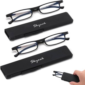 $24 2 Pack Ultra Thin Lightweight Folding Reading Glasses Women Men TR90 Blue Light Blocking Anti UVEyestrain Foldable Compact Computer Readers Portable Unique Stretchable Slim Flat case Black 1.5