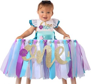 Mermaid HighChair Banner 1st Birthday High Chair Banner Girl Mermaid High Chair Skirt Under The Sea Birthday Party for Girls Boys 1st Birth Party Baby Shower Decorations Highchair Garland