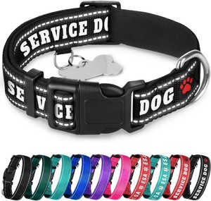 TECEUM Reflective Neoprene Padded Dog Collar with Quick Release Buckle  Black - Service Dog, Size S fits 10 to 16 in neck, 34 in wide, Adjustable nylon strap, For dogs and cats