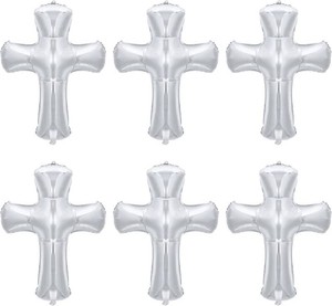 6 Pcs 34 Inch Cross Balloon Jumbo Baptism Large Memorial Balloons Communion Christening Religious Foil Party Balloon for Xmas Home Outdoor Decorations(Silver)