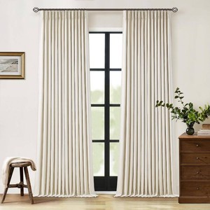 $76 Cream Beige Linen Black Out 96 Inch Curtains for Bedroom Windows 2 Panels  Pinch Pleated Back Tab, Flax Linen 2 Layers for Full Blackout, Light Blocking Thermal Insulated, for Bedroom Living Room