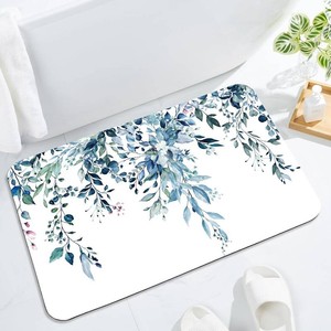 $32 Gibelle Eucalyptus Leaves Bath Mat Rug Set 2 Piece, Super Absorbent Quick Dry Bathroom Rug Set, Non Slip Rubber Backed Bathroom Floor Mat for Tub Shower Sink (17x2417x24, Blue)