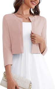 $27 OmicGot Womens 34 Sleeve Bolero Shrug Open Front Cropped Cardigan Sweater  Lightweight Knit Sweaters, Ideal layering for Dresses, Ladies Shawl Trendy Size Small