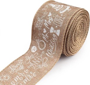 Estivaux Valentines Wedding Craft Ribbons for Wreath Bows, 2.5 10 Yards Wired Edge Ribbons White Natural Burlap Ribbon Mr Mis Heart Wired Ribbons for Crafting Sewing Supplies