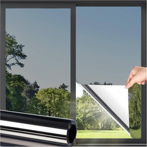 DOWELL Window Tint for Home, One Way Window Privacy Film, Black Silver  Anti UV, Sun Heat Blocking, No Glue Static Cling, Reflective Daytime Mirror Film for Home Office Glass Cover, 17.5 x 78.7
