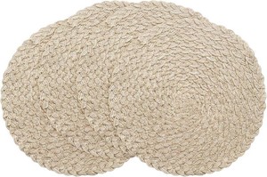 Floroom 15 Inch Round Braided Placemats Set of 4, Washable Heat Resistant Cotton Polyester Circle Boho Place Mats for Kitchen Dining Table - Dunes Khaki