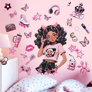 Bedroom Wall Stickers for Black Girls Peel and Stick Fashion African American Butterfly Wall Decals - Wall Art Decor Kids Supplies Ages 1 2 3 4 5 6 7 8 9 10 11 12 Year