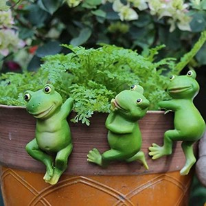 3pcs Frogs Flower Pot Hugger Decorations,Frog Statue for Miniature Garden,Climbing Frogs Pot Hugger Figurine Ornaments for Office Garden Accent Bookshelf Patio Home Decor