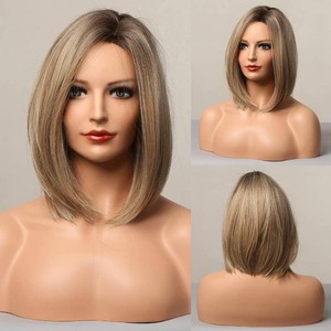 $33 HAIRCUBE Short Wigs for Women,Ombre Ash blonde Bob Wig Shoulder Length Synthetic Wig Heat Resistant Hair for Daily Party Use 12 Inches