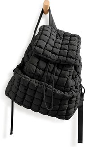 $42 ODODOS Quilted Backpack 2.0 for Women Lightweight Puffer Hiker Pack Drawstring Padding Travel Gym Bag, Black