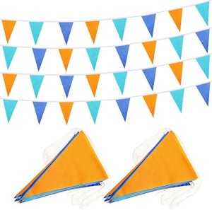 100 Ft Pennant Banner Flag, 60 Pcs String Hanging DIY Bunting Flags for Wedding, Birthday, Outdoor & Indoor Decorations (Orange Blue Dark Blue, 11x7 Inch, 2 Pack)