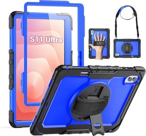 $39 SEYMAC Case for Samsung Galaxy Tab S11 Ultra 5G 14.6 Inch 2025, Heavy Duty Shockproof Protective Case with Screen Protector, Rotating Stand and HandShoulder Strap, Dark Blue