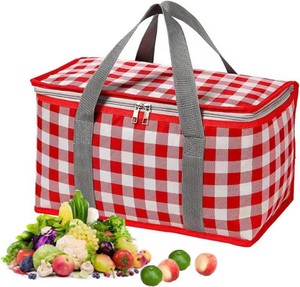 Insulated Reusable Food Picnic Bag Beach Bags, Cooler Bags with Zippered Top -for Hot or Cold,Picnic Basket Collapsible,Beach, Outdoor Party, Camping,Festivals (Red)
