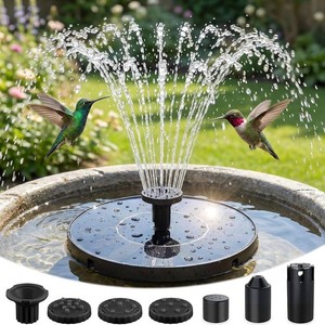 Solar Bird Bath Fountain, 2026 Upgraded Solar Fountain Pump with 7 Nozzles, 1.4W Free Standing Floating Solar Powered Water Pump Fountain for Bird Bath, Garden, Pond, Pool, Outdoor (6.3in)
