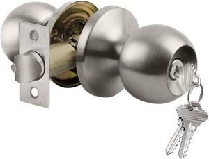 BESTTEN Keyed Entry Door Knob with Lock, Heavy Duty Interior and Exterior Door Lock, Standard Ball, Satin Nickel
