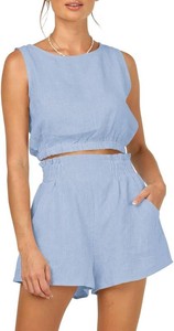 $40 Eurivicy Womens 2 Piece Outfits Sleeveless Top and High Waist Shorts  Sleeveless, Elastic Waist, two Piece , Pocketed, Summer 2pcs ,Short Sets Size XS