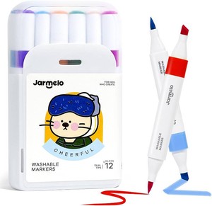 Jar Melo Washable Dual Tip Markers for Kids Ages 4-8, 12 Colors  Brush & Chisel Tip, Water-Based, Storage Case, School Art Supplies, Safe, Vibrant Colors (missing two)