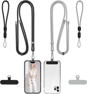 takyu Phone Lanyard, 2 Pack Adjustable Cell Phone Lanyard Crossbody Neck Strap & 2 Pack Phone Wrist Strap with 2 Pcs Tether Tabs Compatible for iPhone Android Smartphones-Black Grey