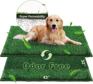 $54 HQ4US 4LEGS Artificial Grass, Dog Pee Grass Pads for Dogs Potty, 2PCS Odor Free Fake Grass for Dogs X-Large 43 32 with Countless Drainage Holes, Dog Potty Grass Hemmed Edge Realistic