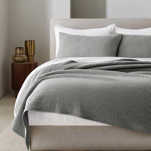 $90 EVERGRACEHOME Cotton Ribbed Matelass  Coverlet Set, Queen Size, Fog Gray  Soft Lightweight Bedspread, 3 Pieces, Breathable Cozy Oversized Quilted Bedding Set for All Seasons, with 2 Pillow Shams