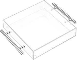 $21 Clear Serving Tray 12x12 - Acrylic Decorative Tray with Handles