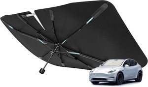 $40 Upgraded Nmoiss Windshield Sun Shade Umbrella - Vinyl Coating Heat Shield Protect Car from Sun Rays & Heat Damage Keep Cool and Protect Interior, Spring Structure Edge Medium 56 L x 31 W