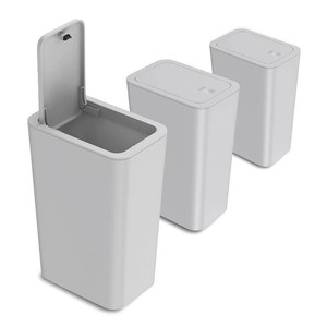 $21 3 Pack 10 Liter  2.6 Gallon Bathroom Trash Can, Small Trash Can with Lid, Garbage Can Waste Basket for Bathroom, Kitchen, Bedroom, Powder Room, Craft Room, Office, College (Gray)